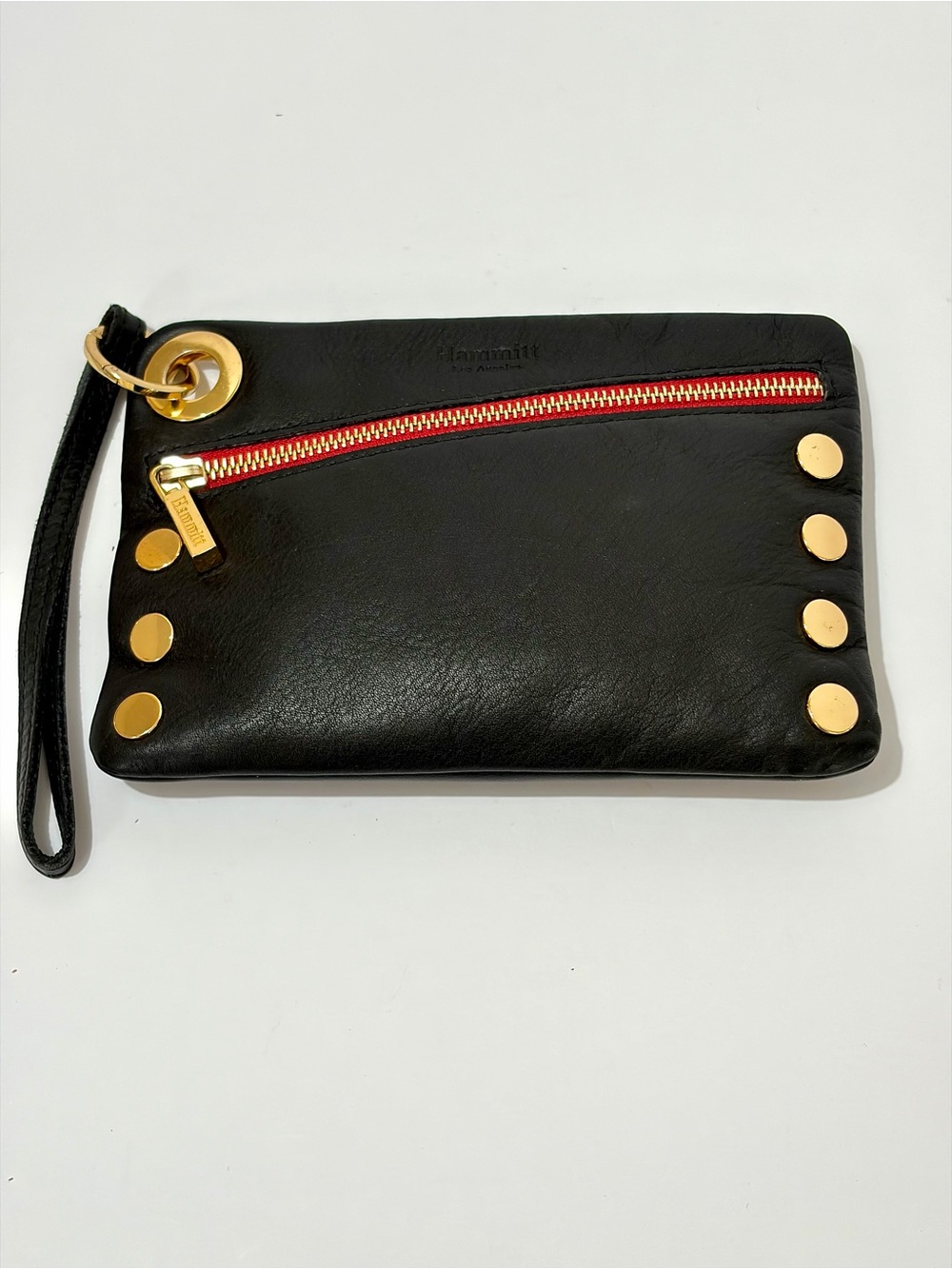 Hammitt Nash Small Wristlet/Clutch in Black Leather with Polished Gold Hardware